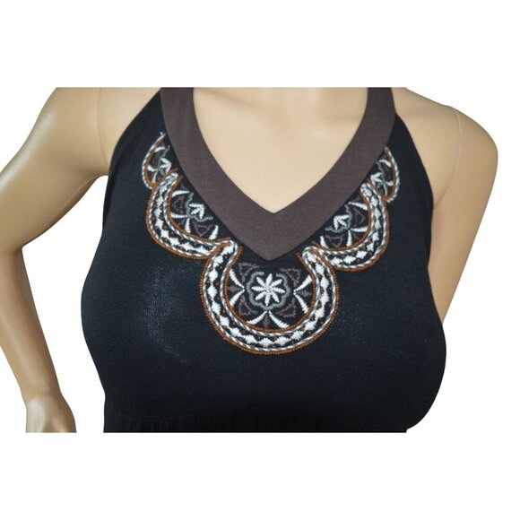 NWT Tommy Bahama Beaded Halter Boho Maxi Dress Black Brown Women's Size Large - Picture 2 of 8